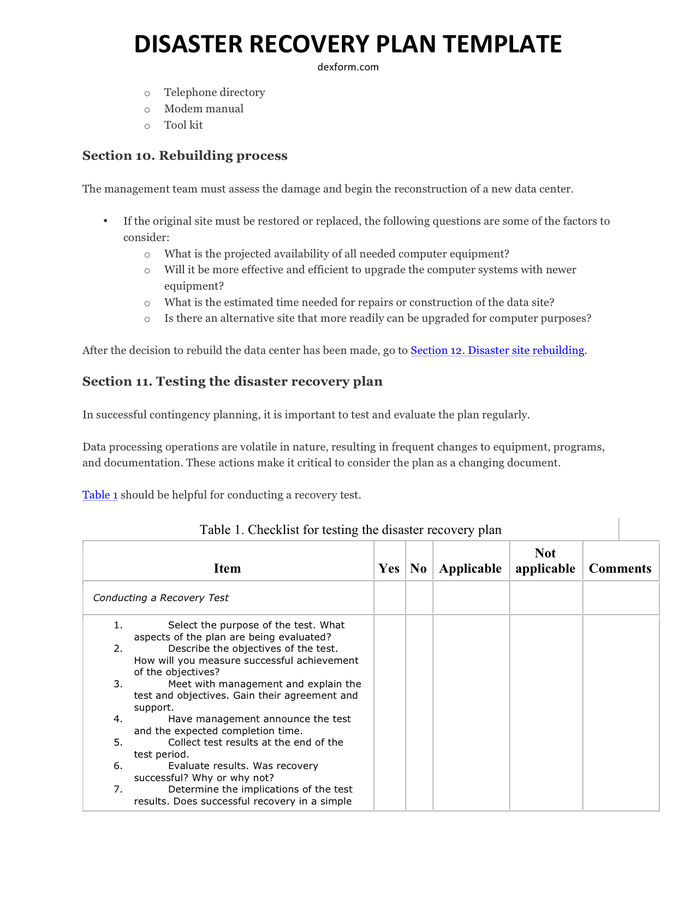 Disaster Recovery Plan Sample In Word And Pdf Formats Page 8 Of 10