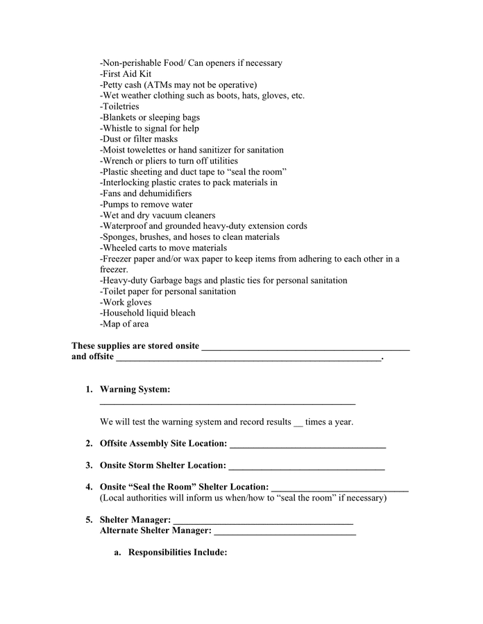 Sample emergency plan template in Word and Pdf formats - page 6 of 11