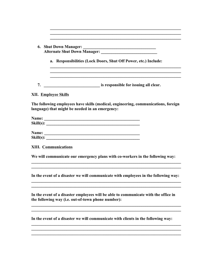 Sample emergency plan template in Word and Pdf formats - page 7 of 11