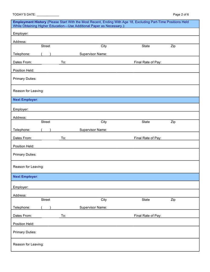 Employment application form (Idaho) in Word and Pdf formats - page 2 of 6