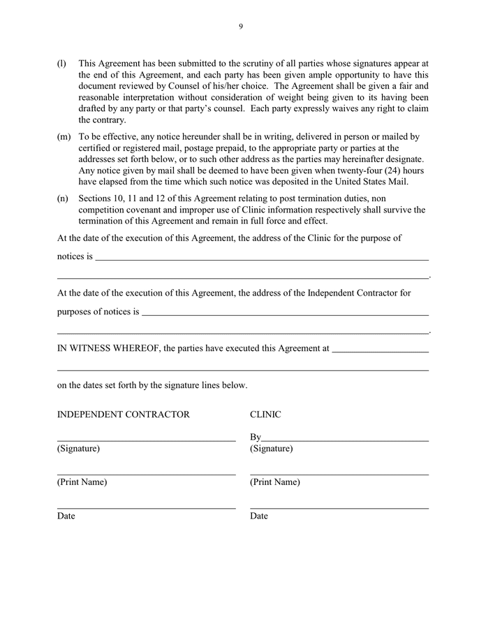 Independent Contractor Agreement in Word and Pdf formats - page 9 of 13