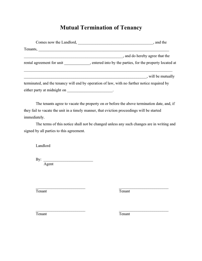 Cancellation Of Lease Agreement Format