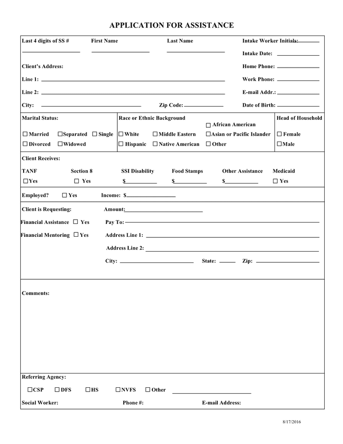 Medical Application For Assistance Form In Word And Pdf Formats 3206
