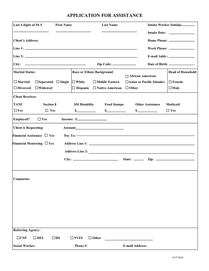 Medical Application For Assistance Form In Word And Pdf Formats