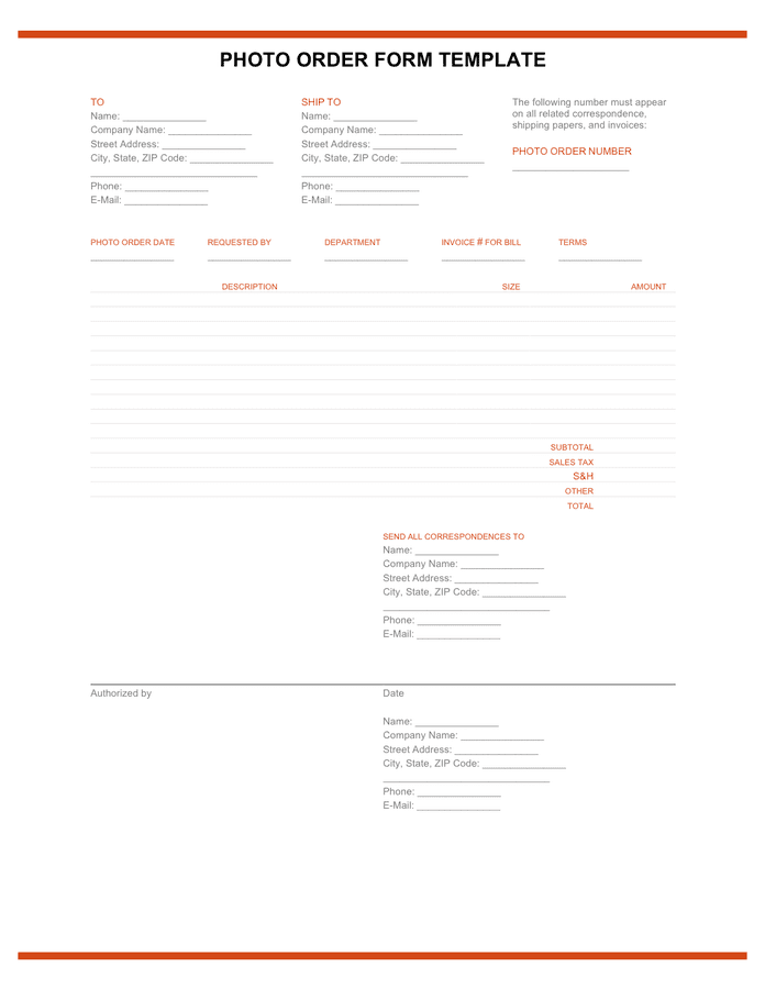 Photo order form template preview