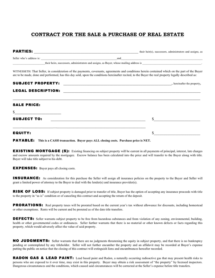 Contract for the sale & purchase of real estate in Word and Pdf formats