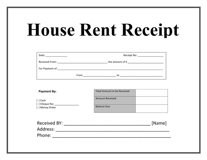 house rent receipt format in word