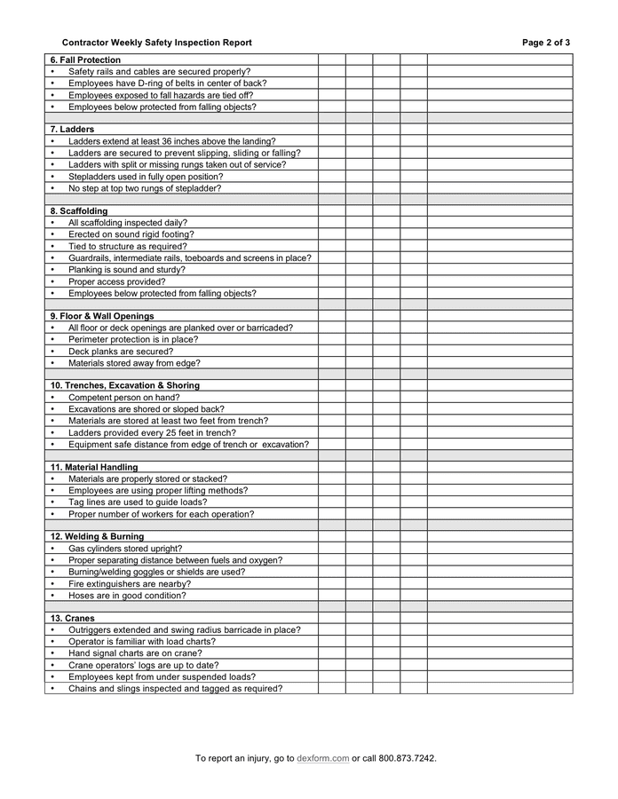 Contractor Weekly Safety Inspection Report Template In Word And Pdf Formats Page 2 Of 3