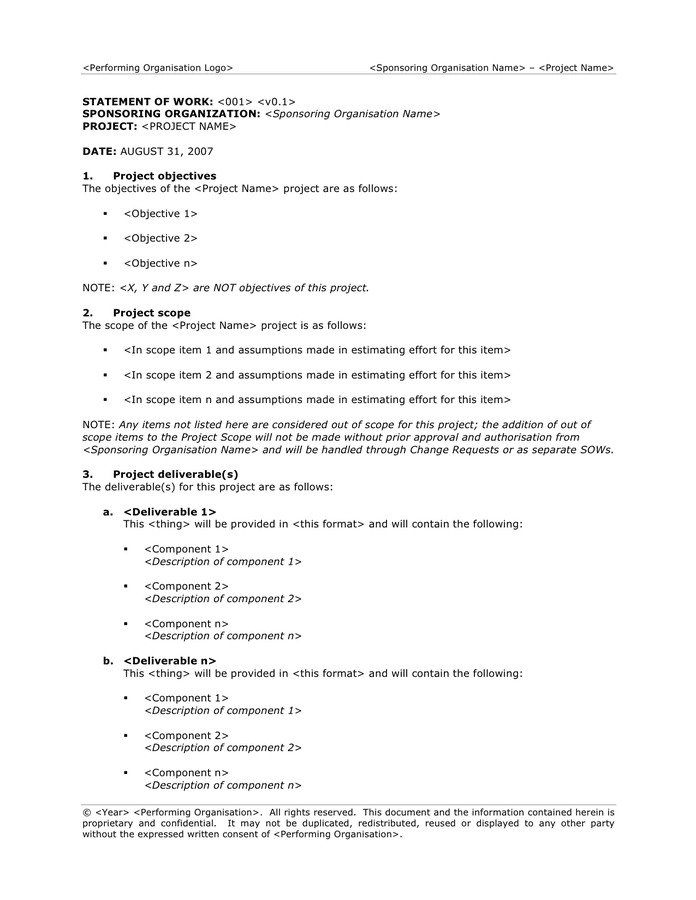 Statement of work template in Word and Pdf formats