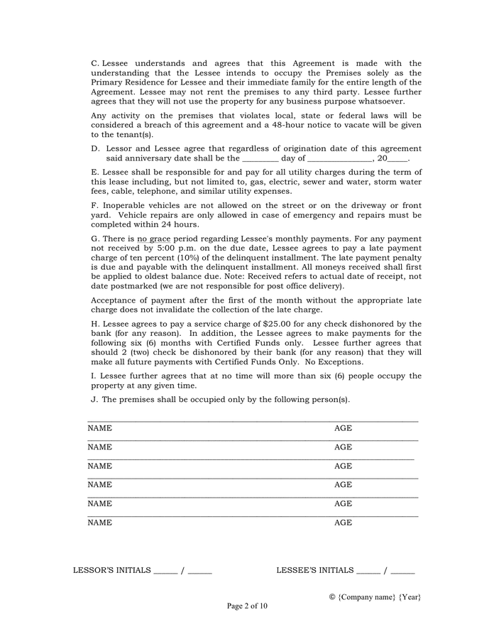 Standard lease agreement in Word and Pdf formats - page 2 of 10