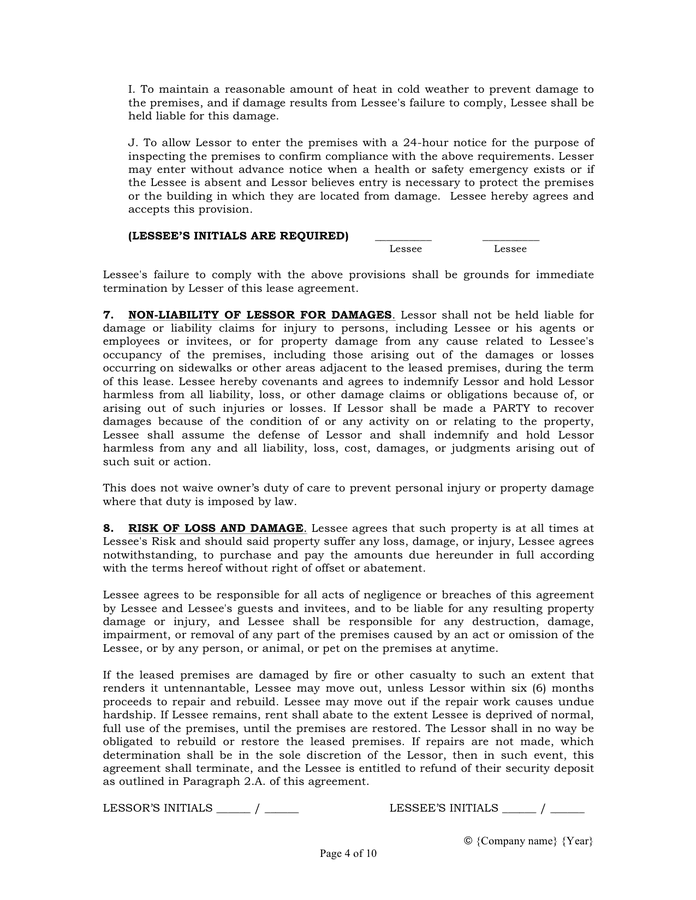 Standard lease agreement in Word and Pdf formats - page 4 of 10