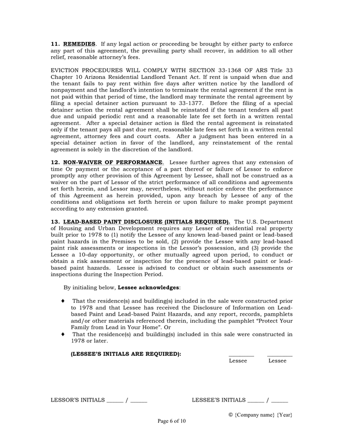 Standard Lease Agreement In Word And Pdf Formats - Page 6 Of 10