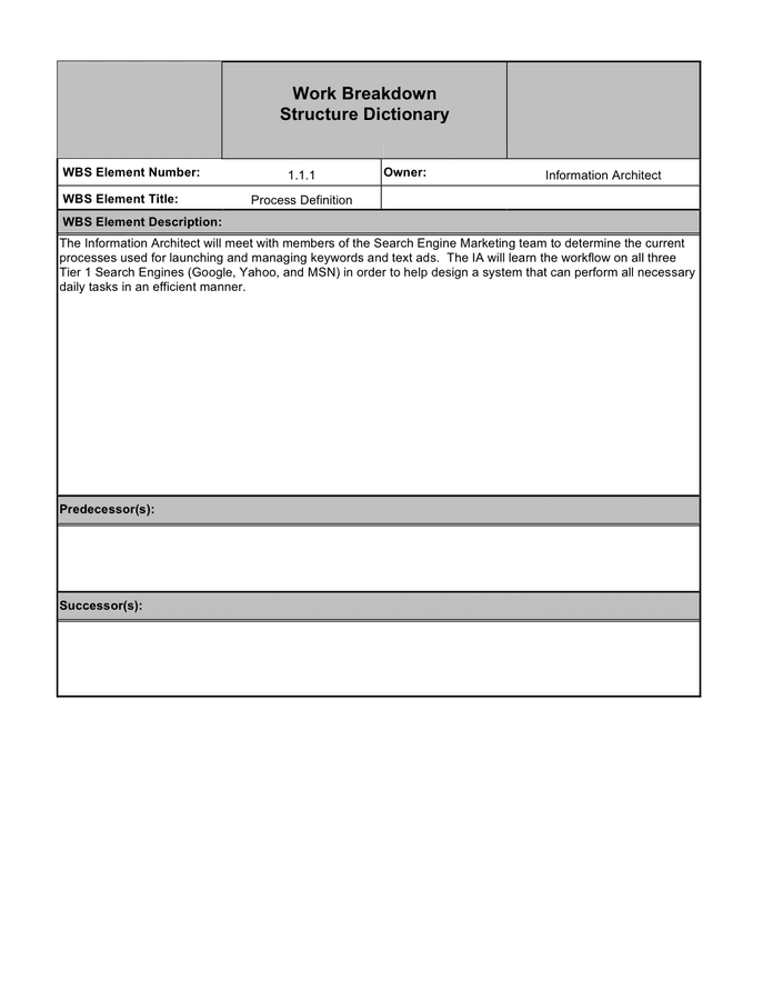 Work breakdown structure template in Word and Pdf formats