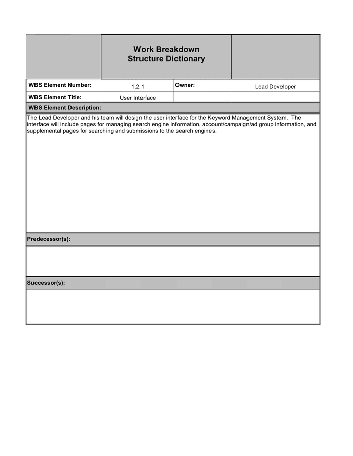 Work breakdown structure template in Word and Pdf formats - page 5 of 12