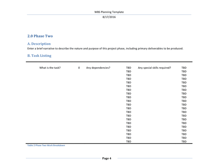 WBS planning template in Word and Pdf formats - page 4 of 8