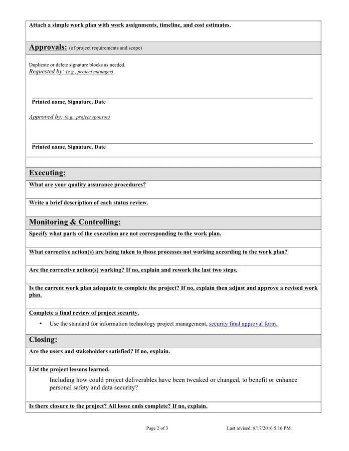 IT Project Low Risk Project Form in Word and Pdf formats - page 2 of 3