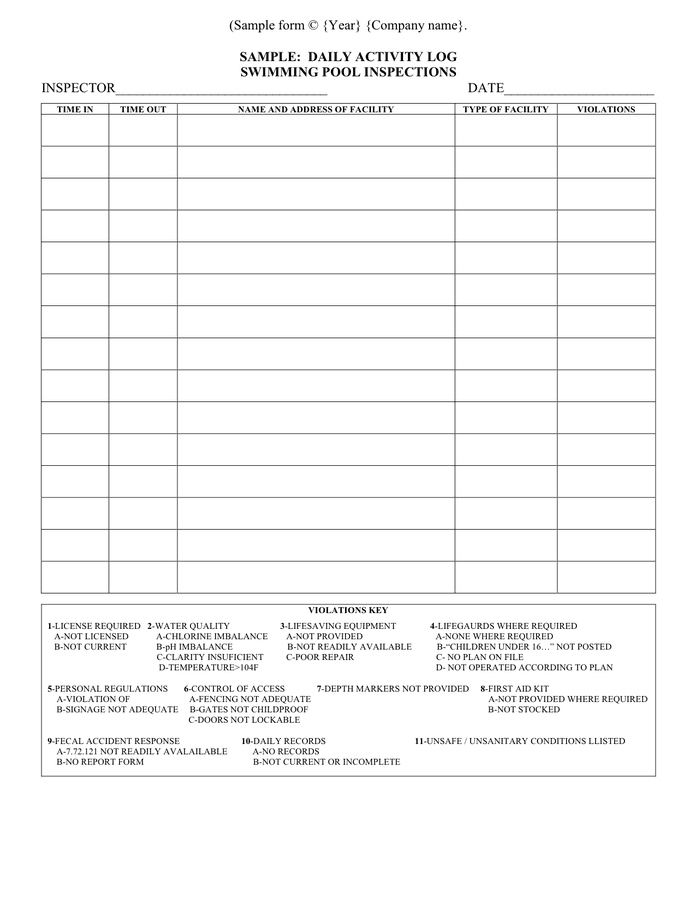 Printable Pool Maintenance Checklist Printable World Holiday