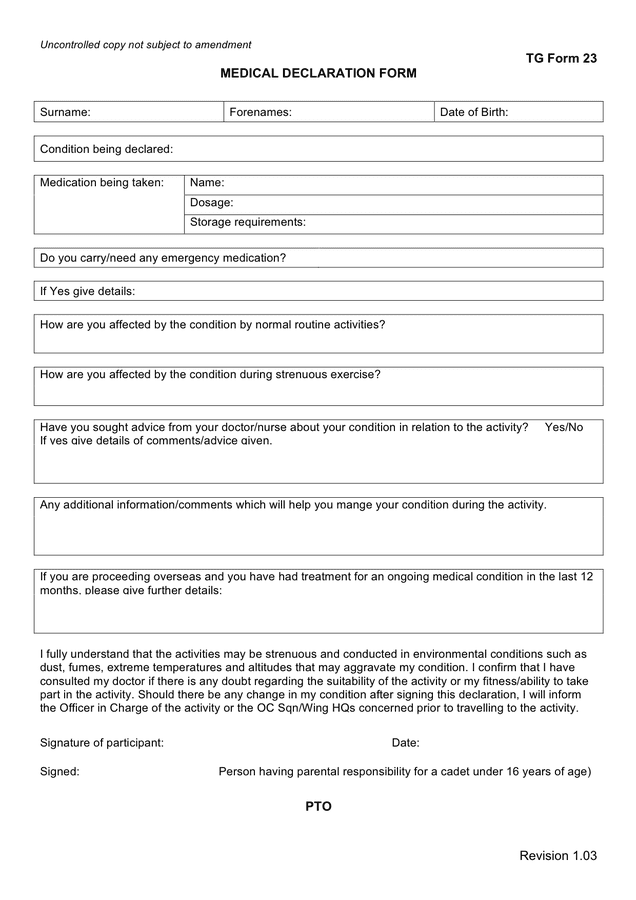 Health Declaration Form Template