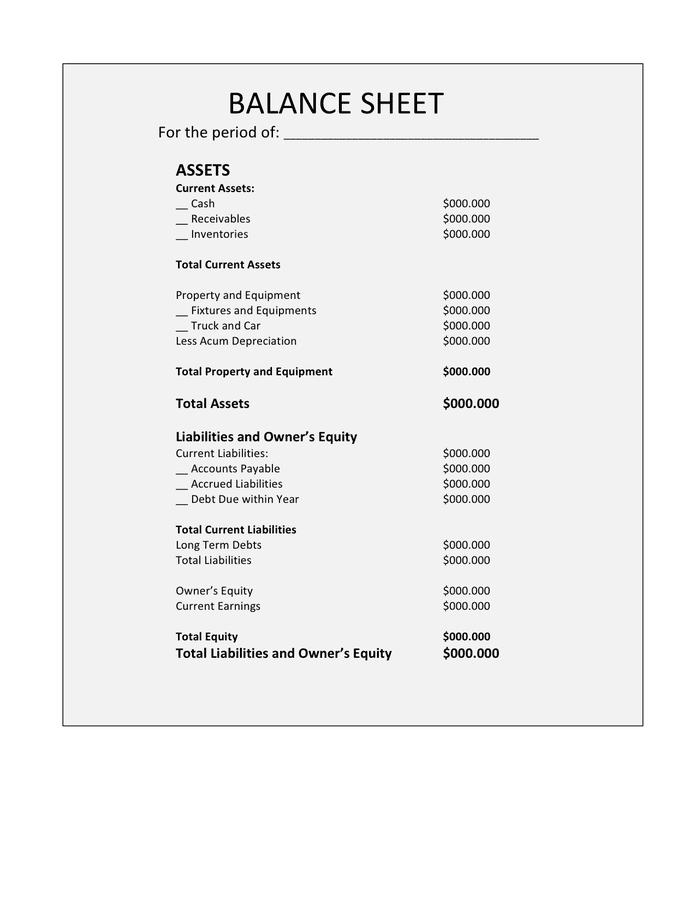 Balance Sheet Template Word Doc