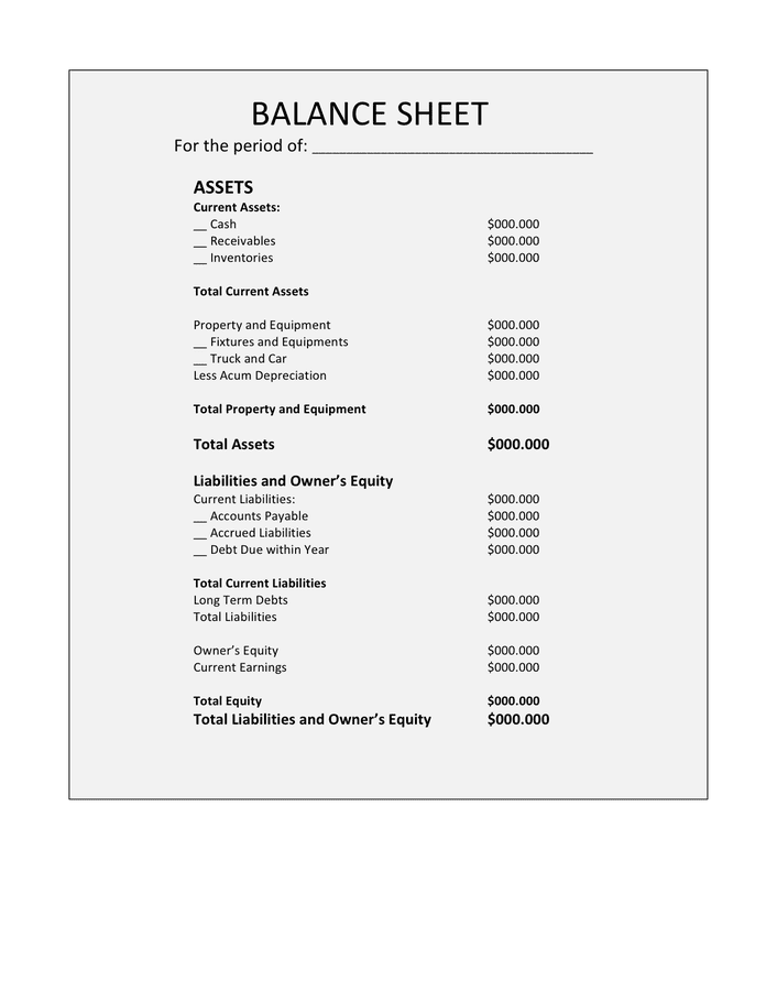 Balance Sheet Template In Word And Pdf Formats