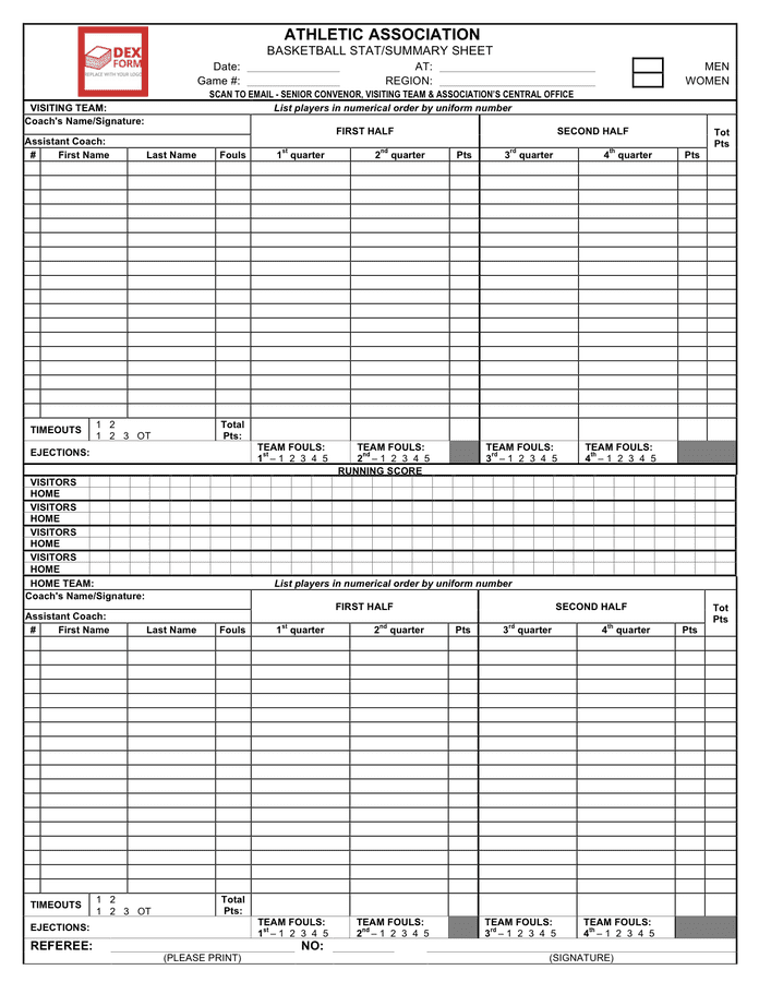 Basketball Stat Summary Sheet In Word And Pdf Formats 2680
