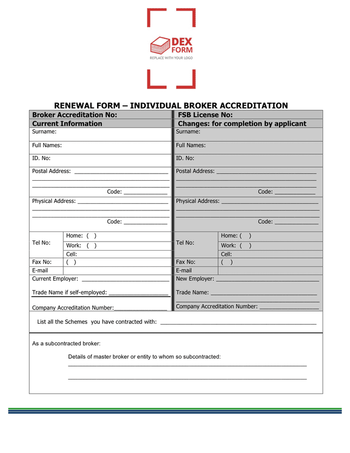 Individual broker accreditation renewal form in Word and Pdf formats