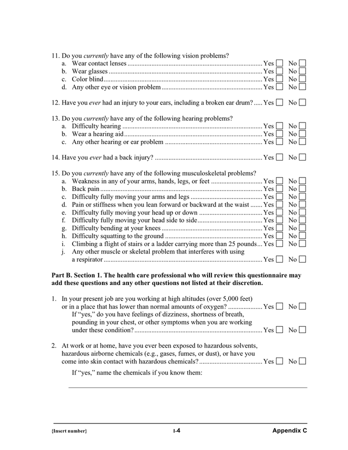 Respirator medical evaluation questionnaire in Word and Pdf formats ...