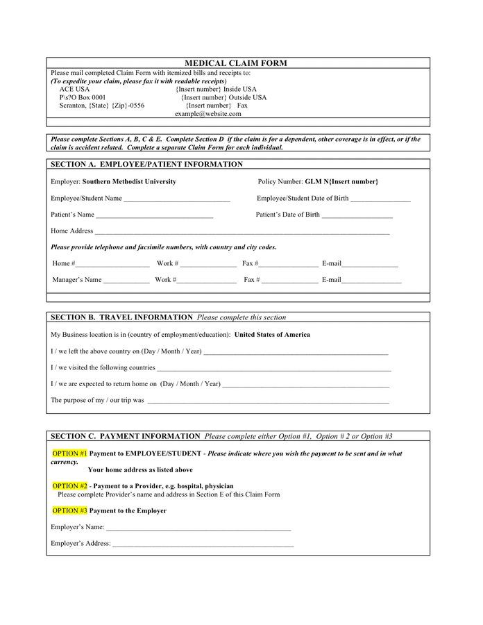 Combined Printable Claim Forms