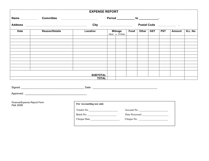 Expense report form in Word and Pdf formats