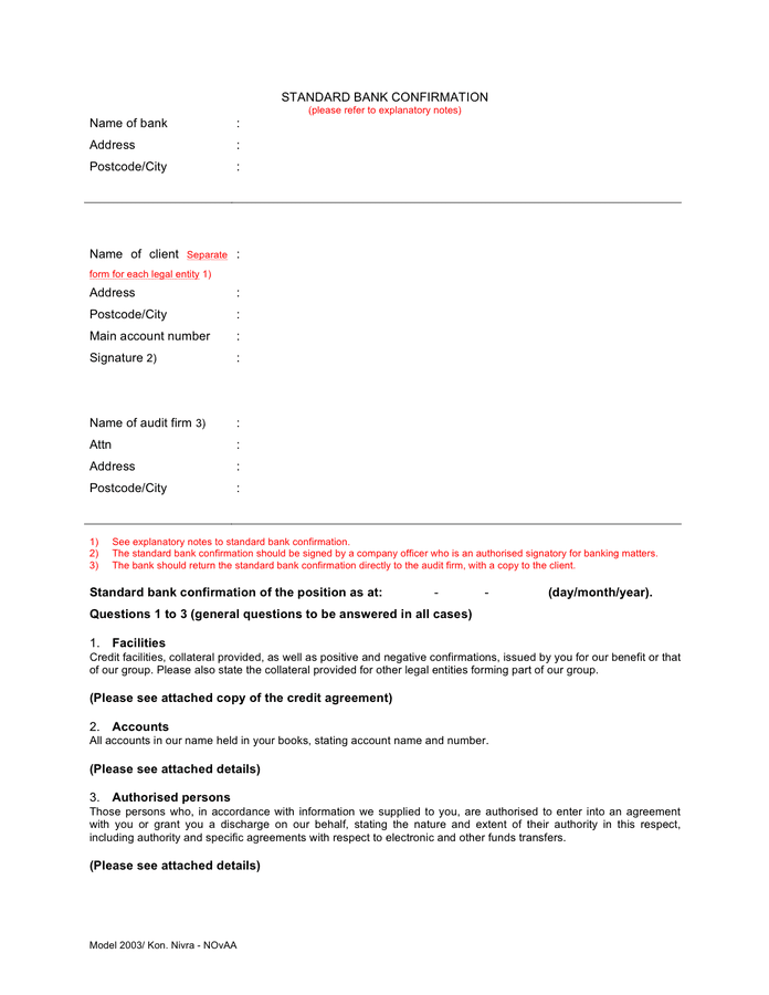 Standard bank confirmation form in Word and Pdf formats