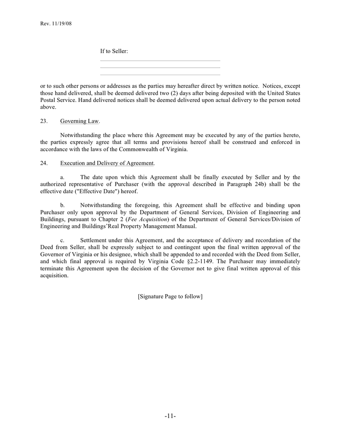 Virginia real estate purchase agreement in Word and Pdf formats page 11 of 13