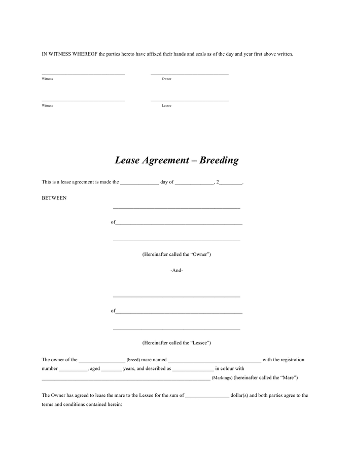 Horse lease agreement in Word and Pdf formats page 5 of 7