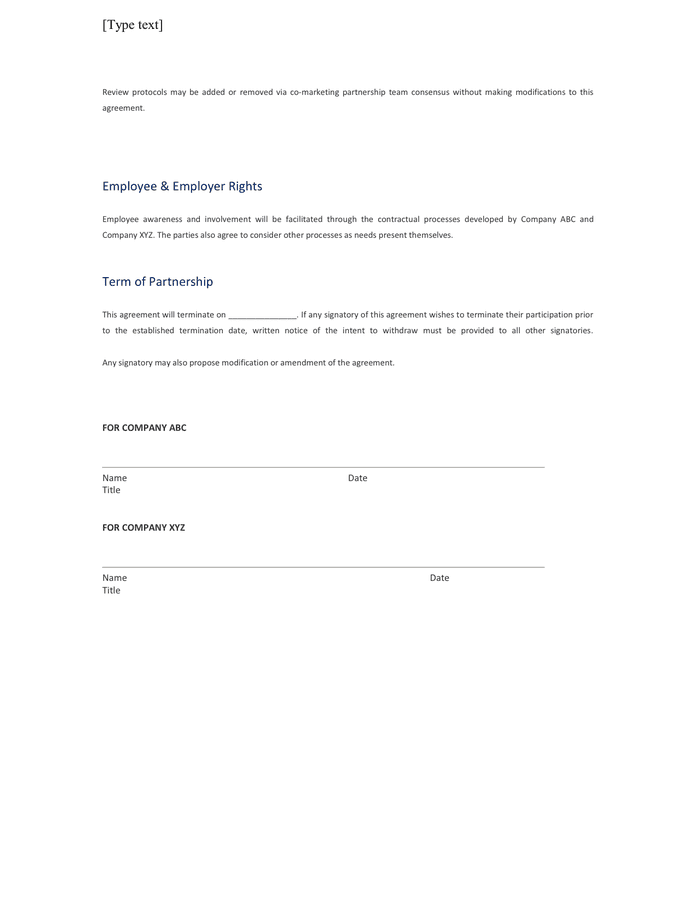 Partnership Marketing Agreement in Word and Pdf formats - page 3 of 3