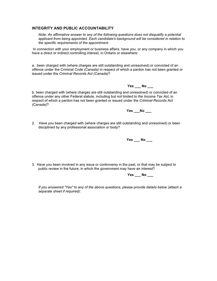 Personal Conflict Of Interest Disclosure Statement Template In Word 