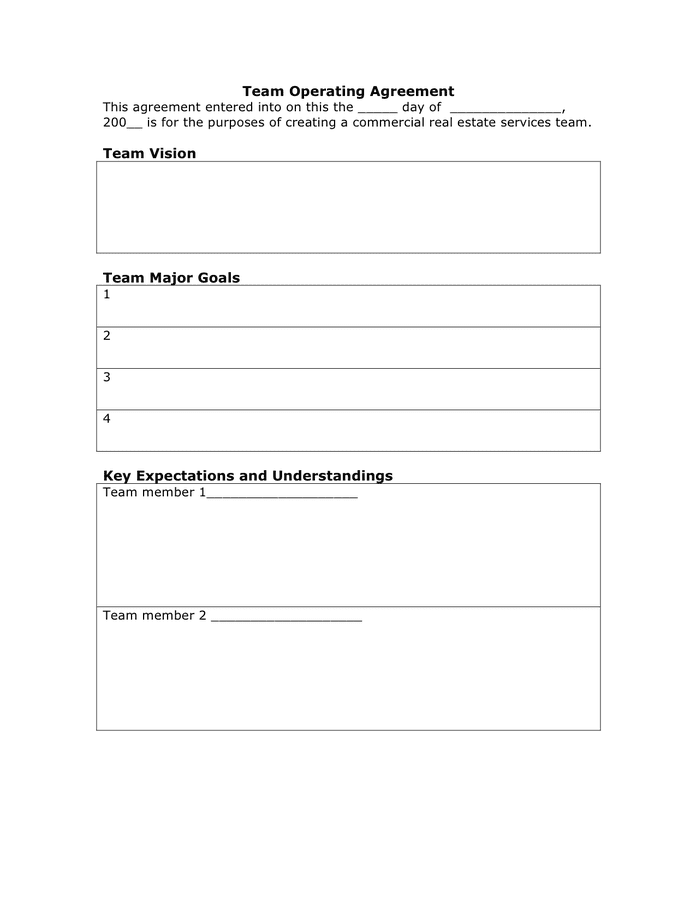 Team Operating Agreement In Word And Pdf Formats
