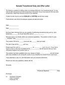 Sample Transitional Duty Job Offer Letter page 1 preview