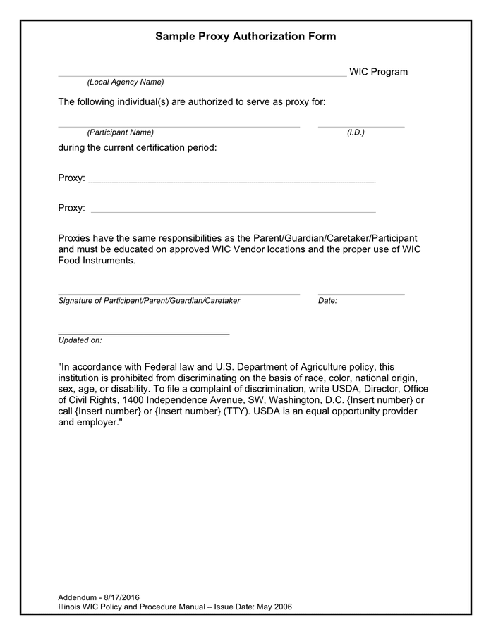 Sample proxy authorization form in Word and Pdf formats