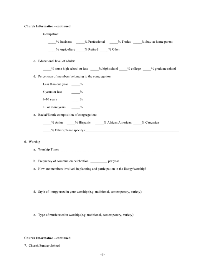 Church profile form in Word and Pdf formats - page 3 of 12