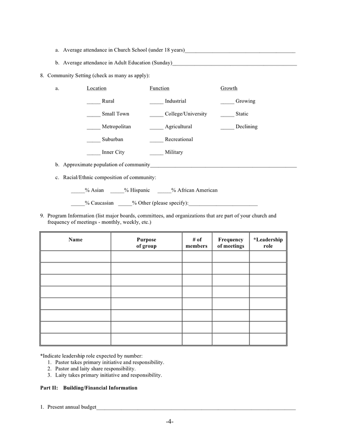 Church profile form in Word and Pdf formats - page 4 of 12