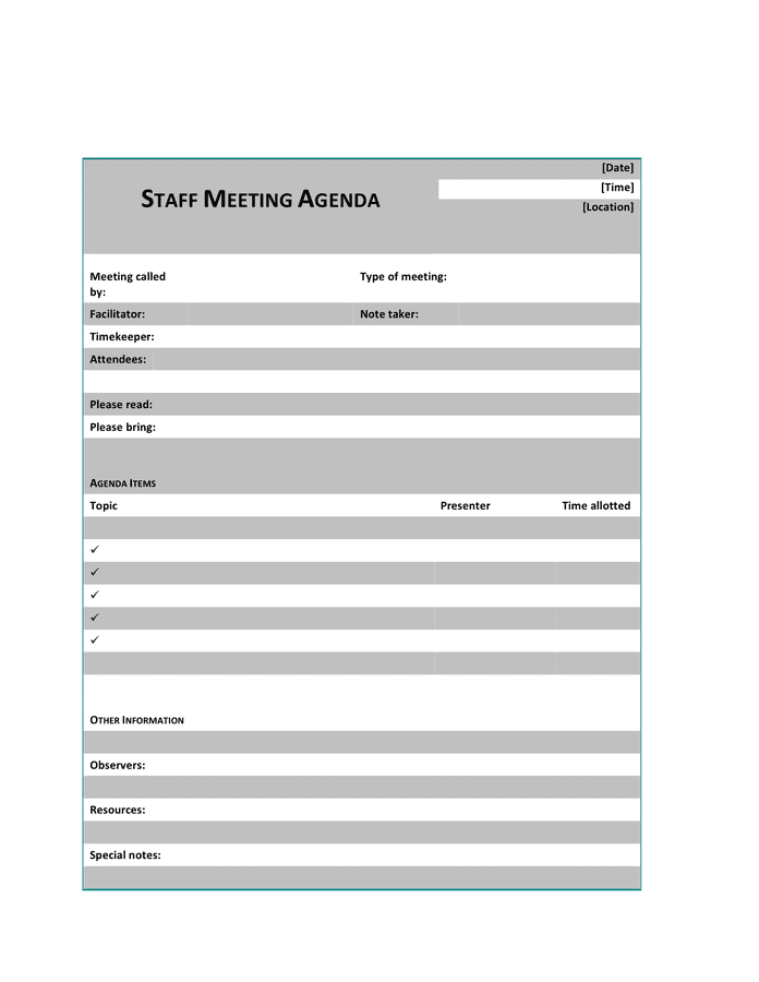 Staff Meeting Agenda In Word And Pdf Formats