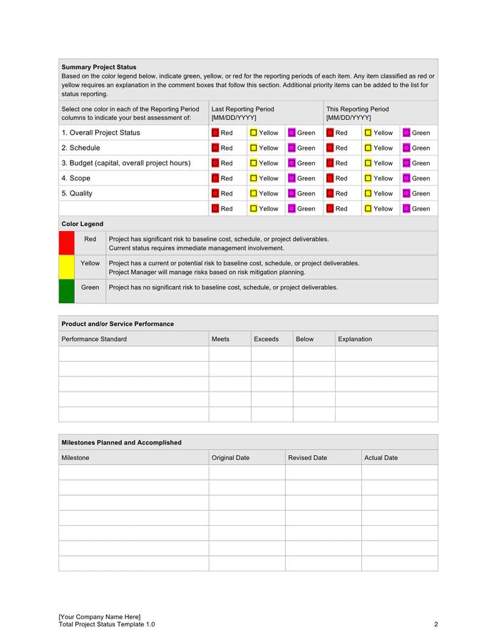 Total project status template in Word and Pdf formats - page 2 of 4