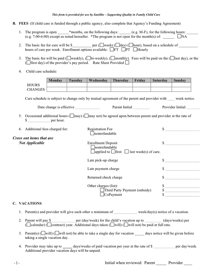 Parent Provider Child Care Agreement Sample In Word And Pdf Formats Page 2 Of 4