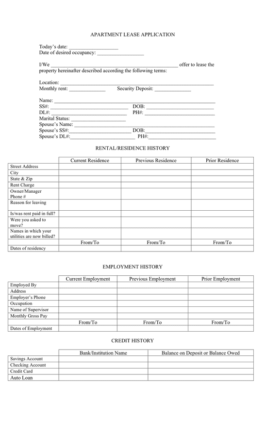 Apartment lease application preview