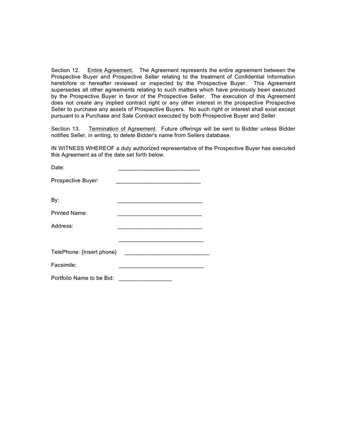 Confidentiality agreement for review of assets in Word and Pdf formats ...