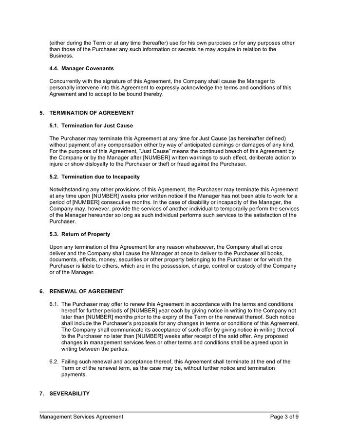 Management Services Agreement In Word And Pdf Formats - Page 3 Of 9