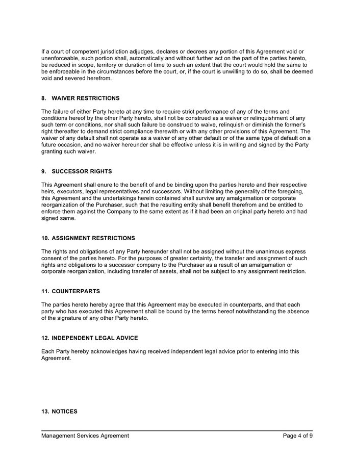 Management Services Agreement In Word And Pdf Formats - Page 4 Of 9