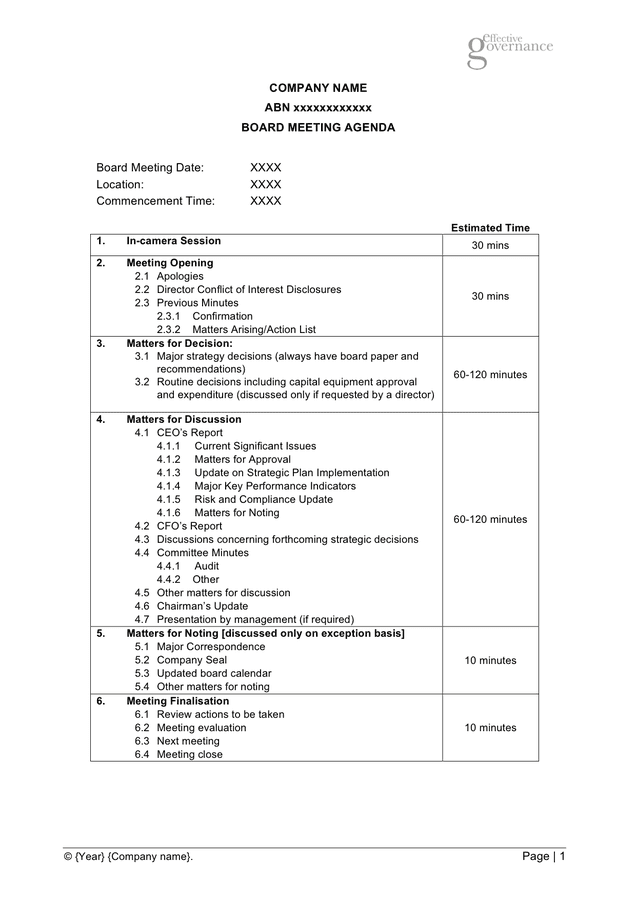 Meeting Agenda Template In Word And Pdf Formats Page 2 Of 2