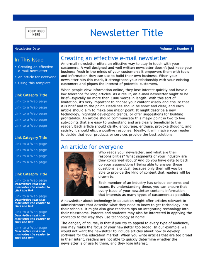 Email Newsletter Template In Word And Pdf Formats