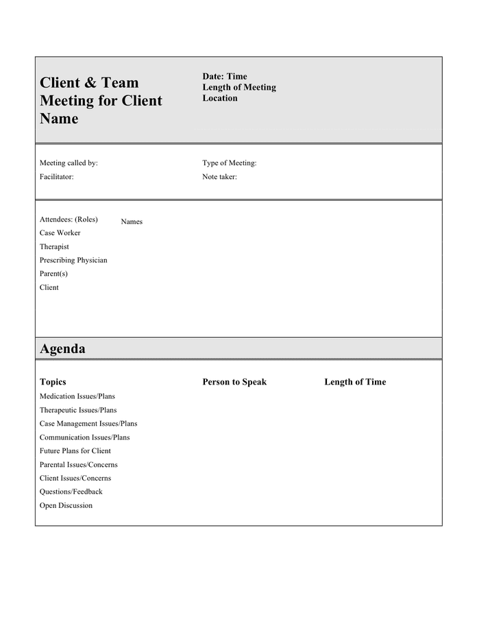 Client And Team Meeting Agenda Template In Word And Pdf Formats