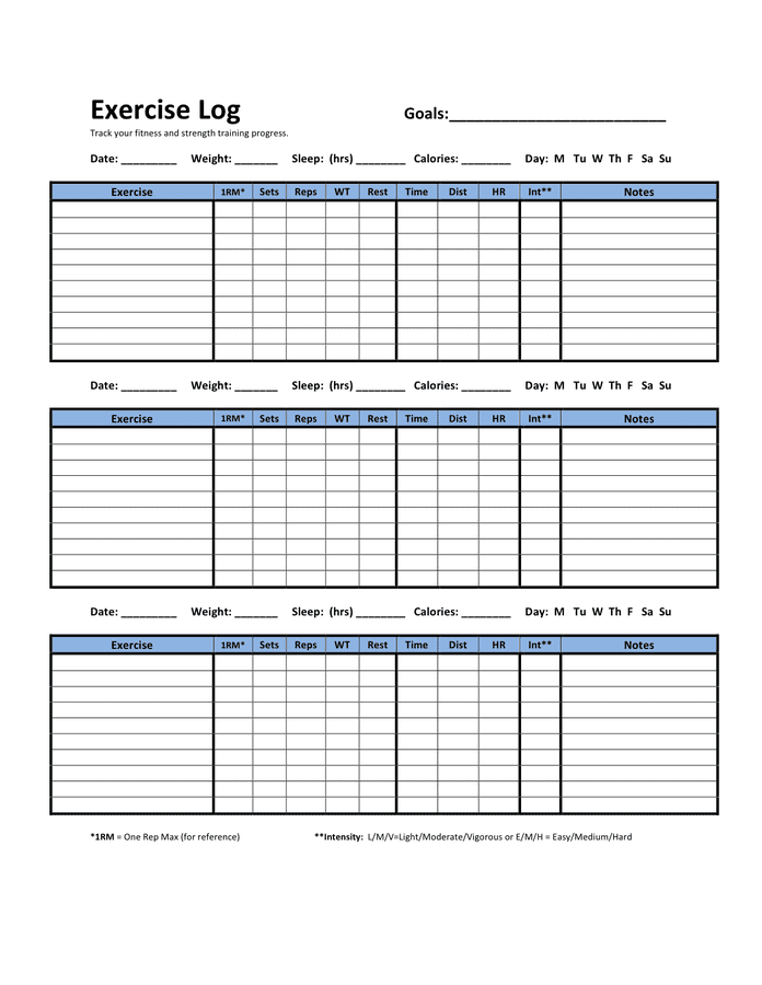 Simple Exercise Log Sample In Word And Pdf Formats